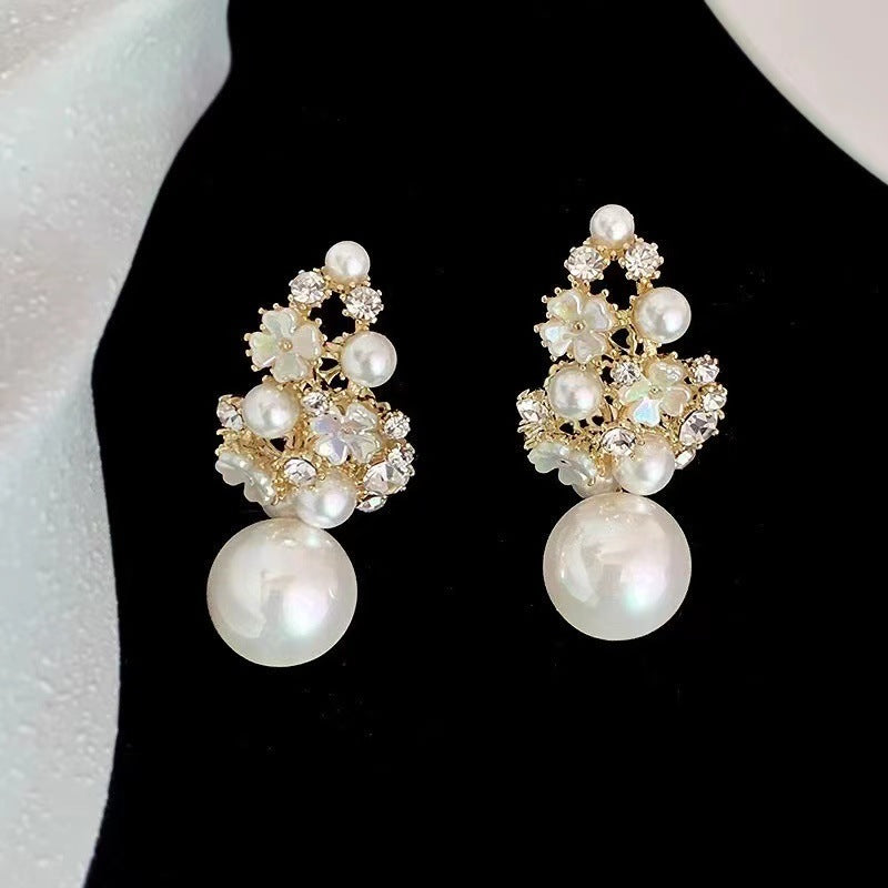 Rhinestones Flowers Pearls Earrings