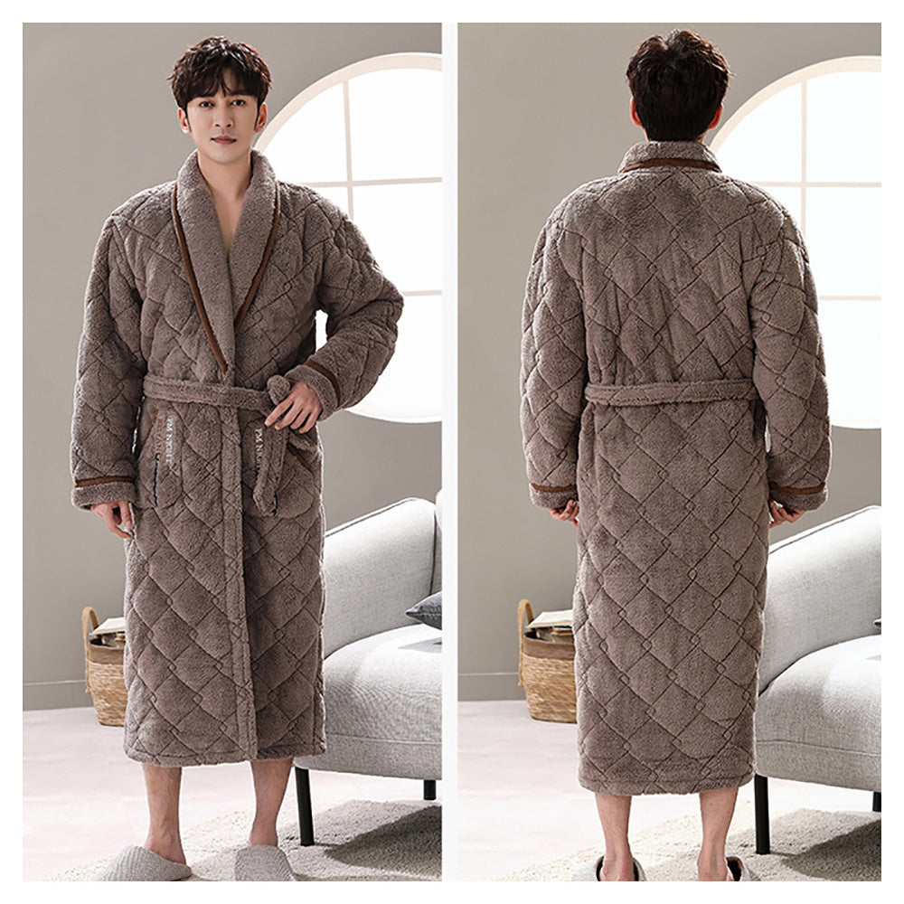 Winter Men's Bathrobe Bathrobe 3 Layer Flannel